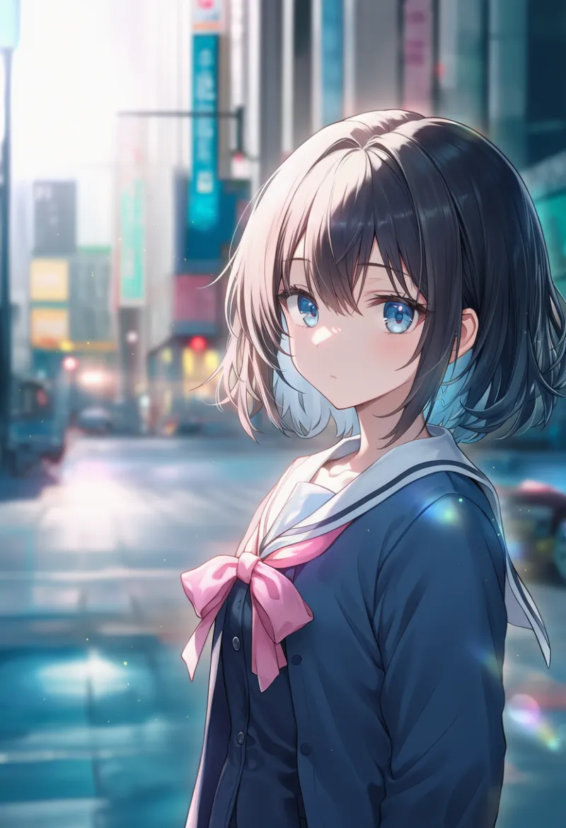 歩道のAIイラスト（都市景観）