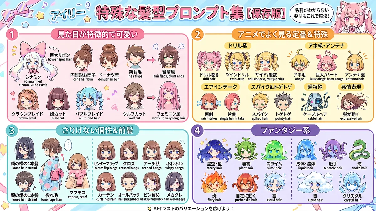 特殊な髪型（あまり知られていない）のプロンプト集