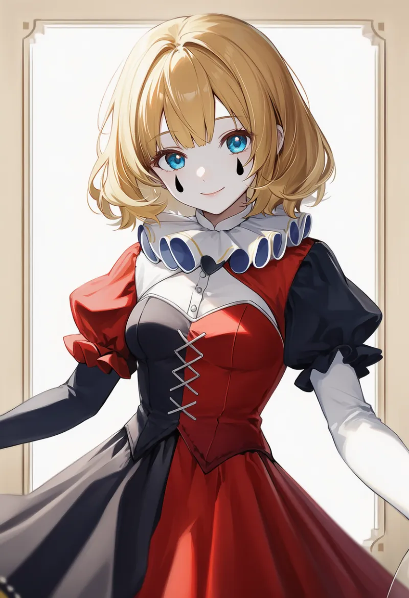 左右色違いの服のAIイラスト（ピエロ服用）｜プロンプト紹介