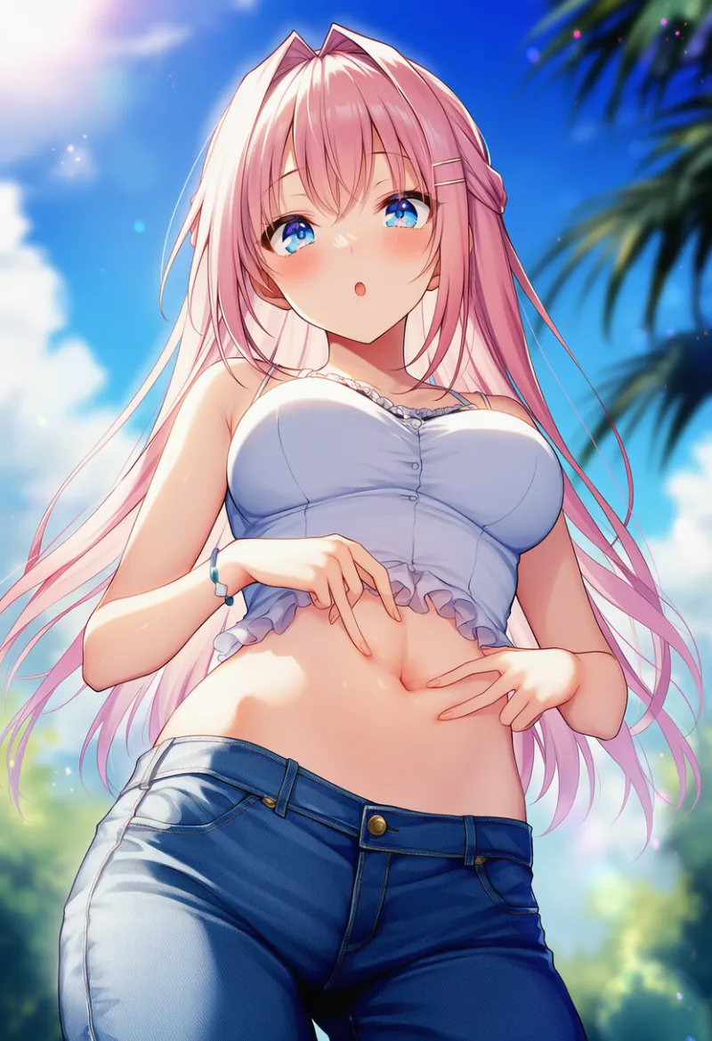 へそを広げる仕草のAIイラスト｜プロンプト紹介
