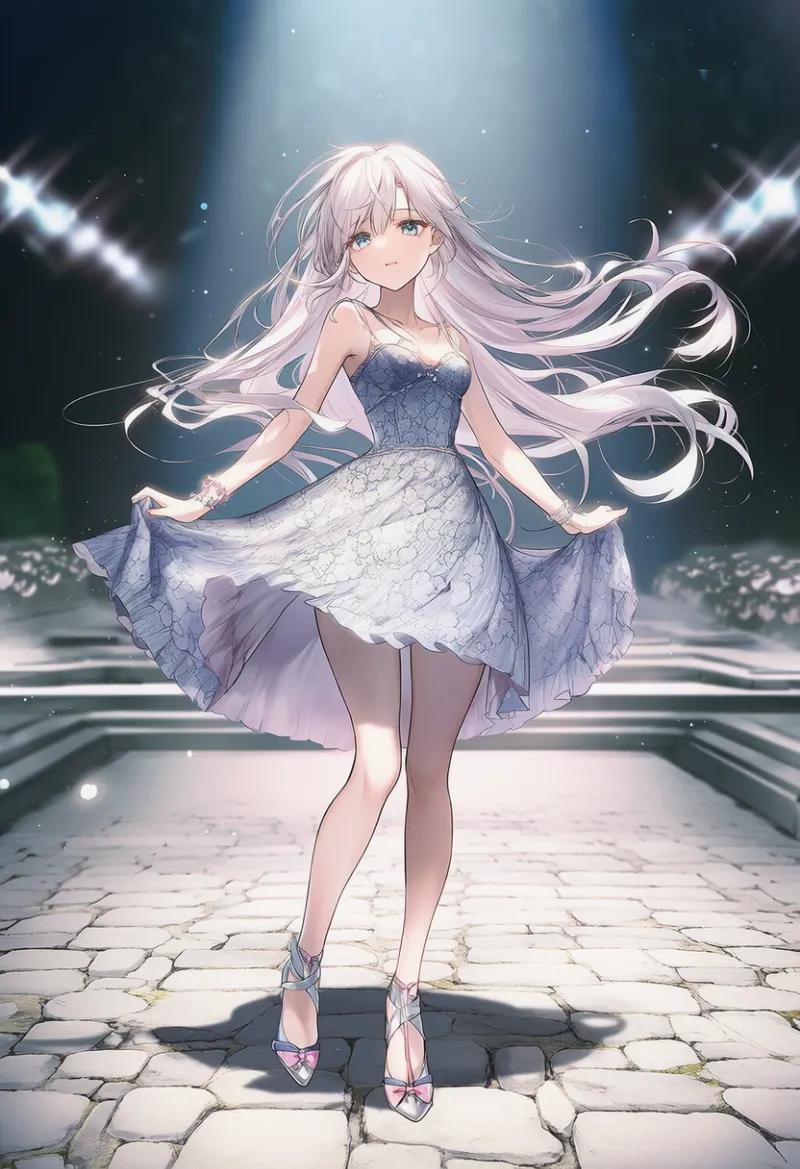 石の床のAIイラスト｜ファッションショー・ランウェイのプロンプト紹介