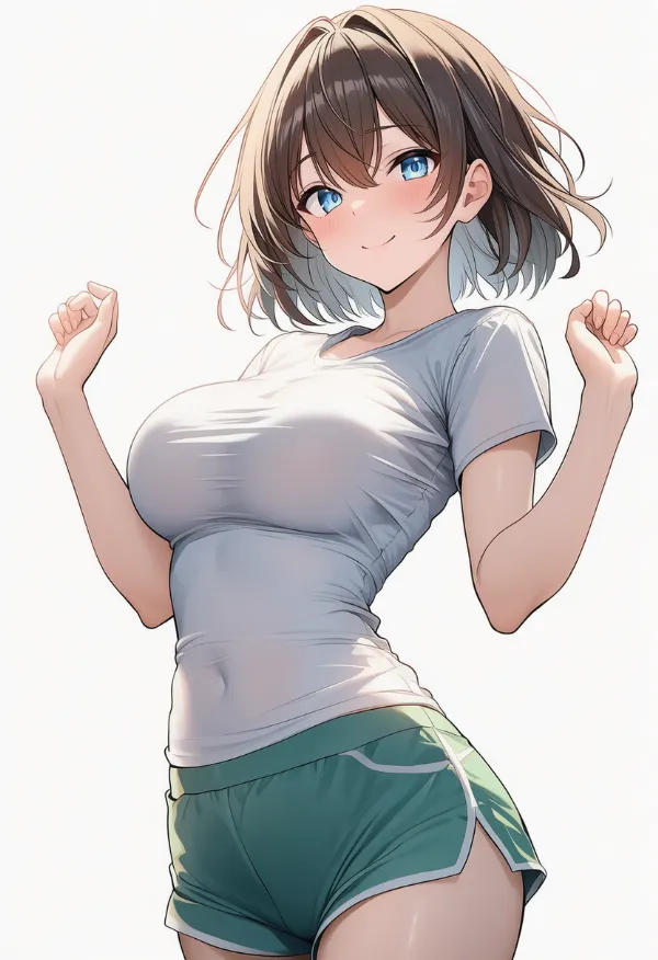 胸囲の布が引っ張られる状態を再現したTシャツ（特殊な服）のAIイラスト