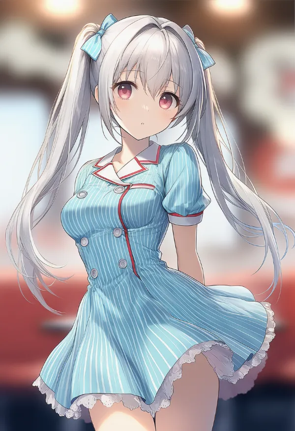 ダブルブレストのドレスのAIイラスト（ダイナー衣装）｜プロンプト紹介