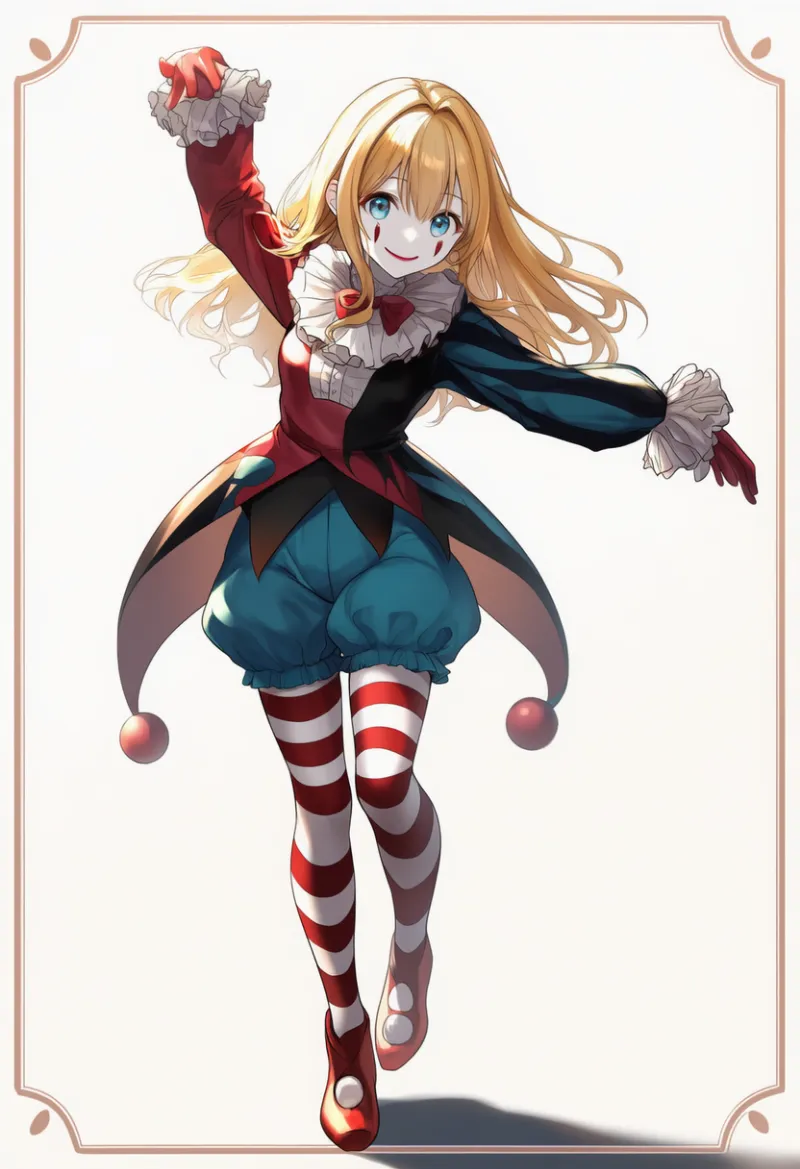 ストライプ柄のパンストのAIイラスト（ピエロ服用）｜プロンプト紹介