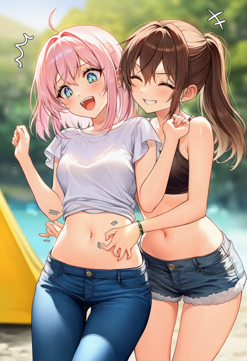 へそをくすぐる仕草のAIイラスト｜プロンプト紹介