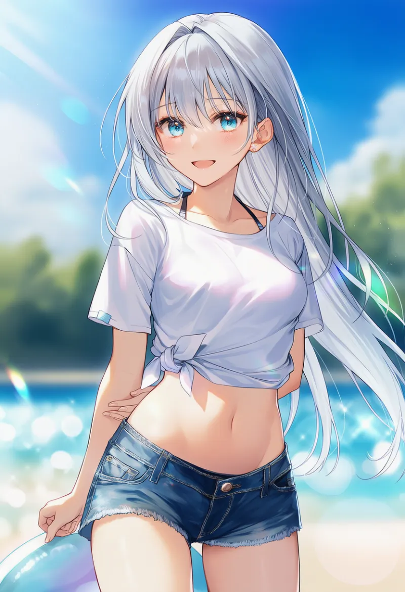 シャツの裾結びのAIイラスト｜プロンプト紹介