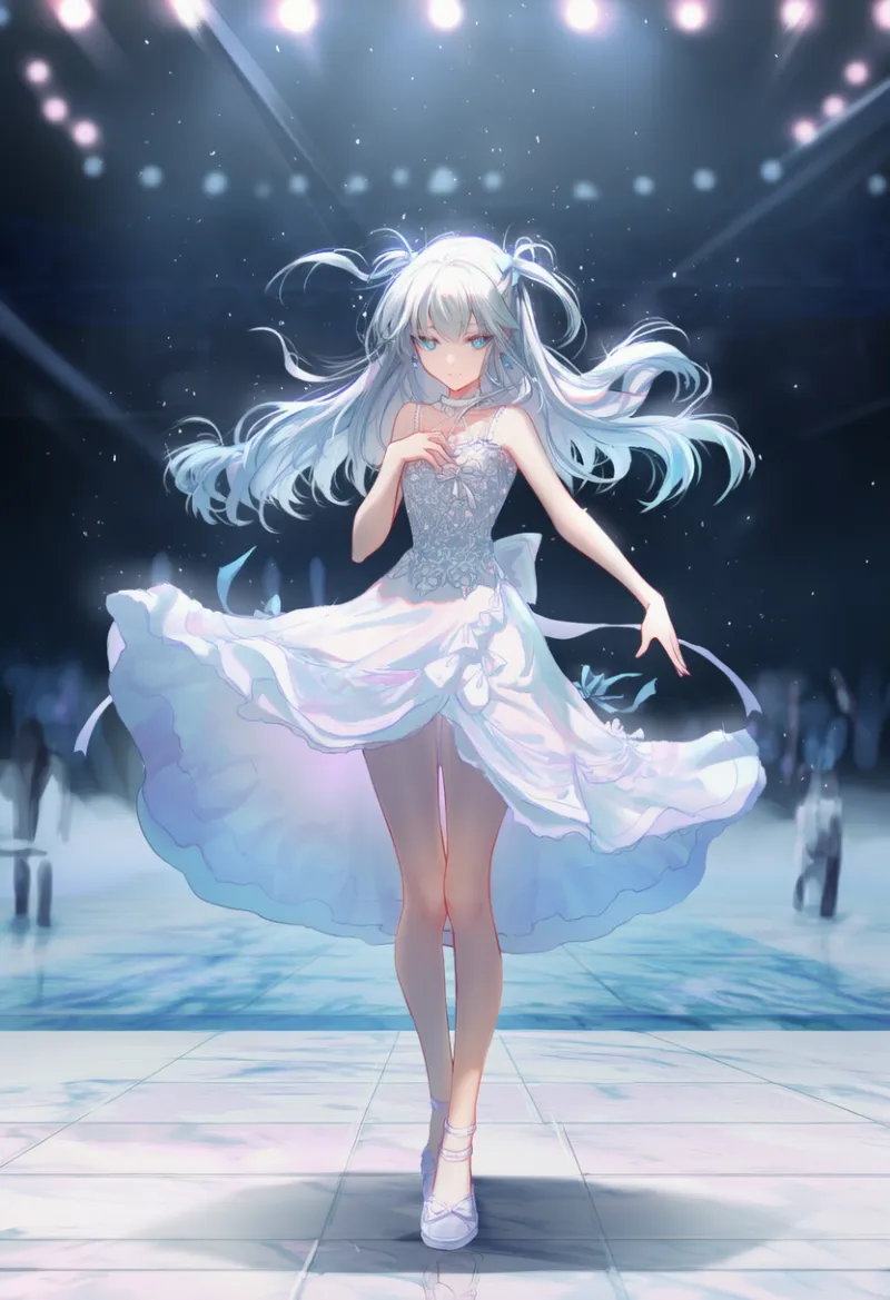 タイル床のAIイラスト｜ファッションショー・ランウェイのプロンプト紹介
