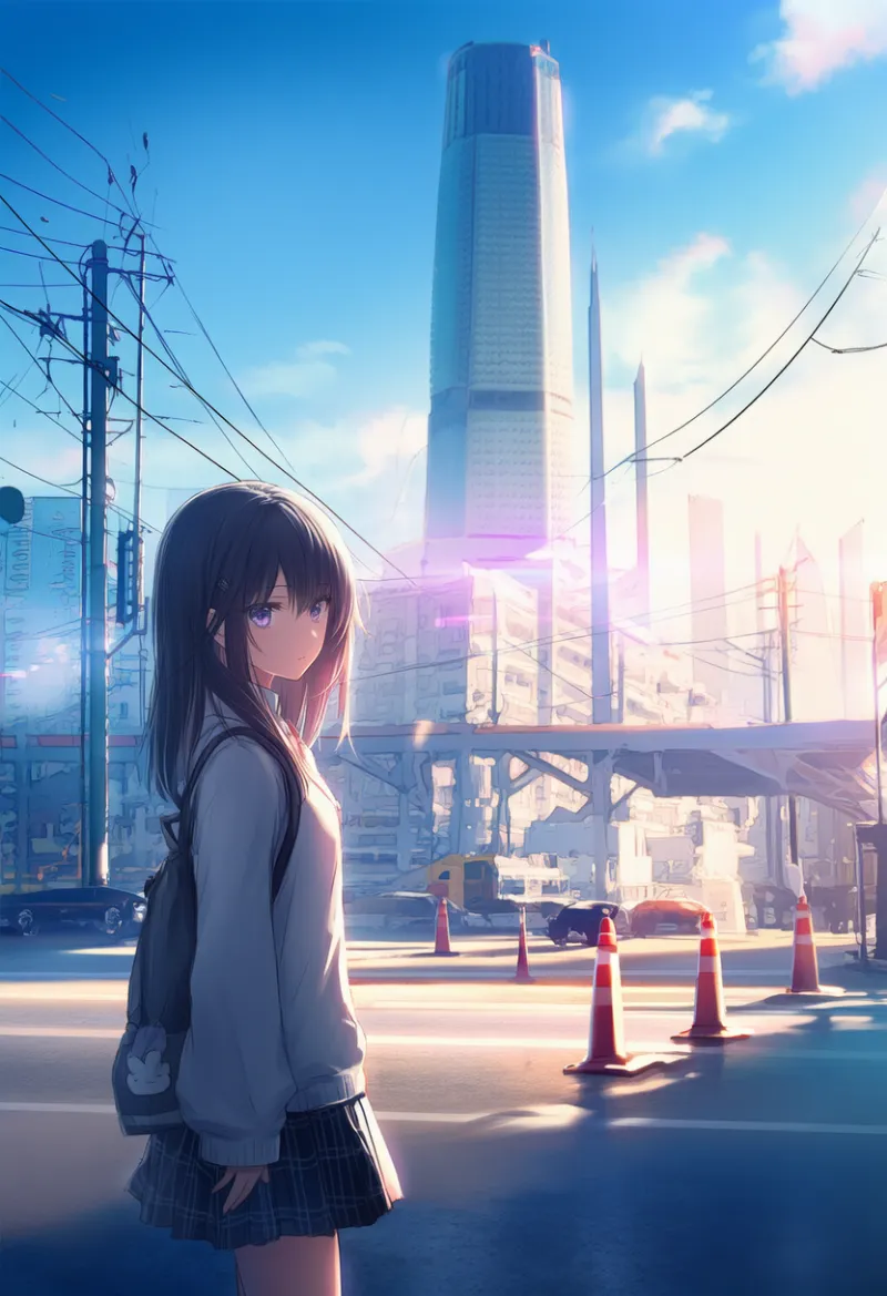 交通コーンのAIイラスト（都市景観）