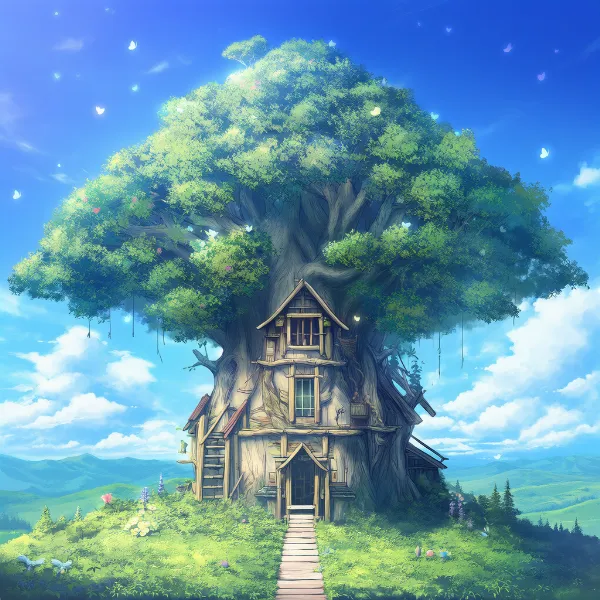 ツリーハウスのAIイラスト｜プロンプト紹介