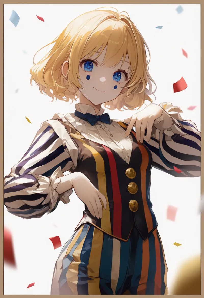縦縞の服のAIイラスト（ピエロ服用）｜プロンプト紹介