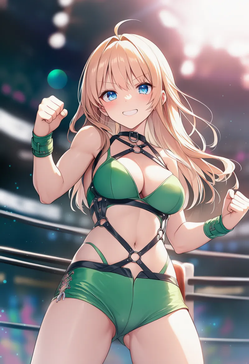 ハーネス付きのプロレス衣装のAIイラスト｜プロンプト紹介