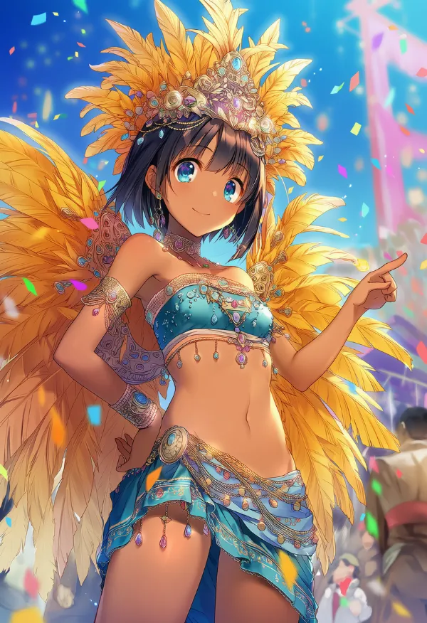 黄色の羽根のAIイラスト（サンバ衣装・コステイロ）｜プロンプト紹介
