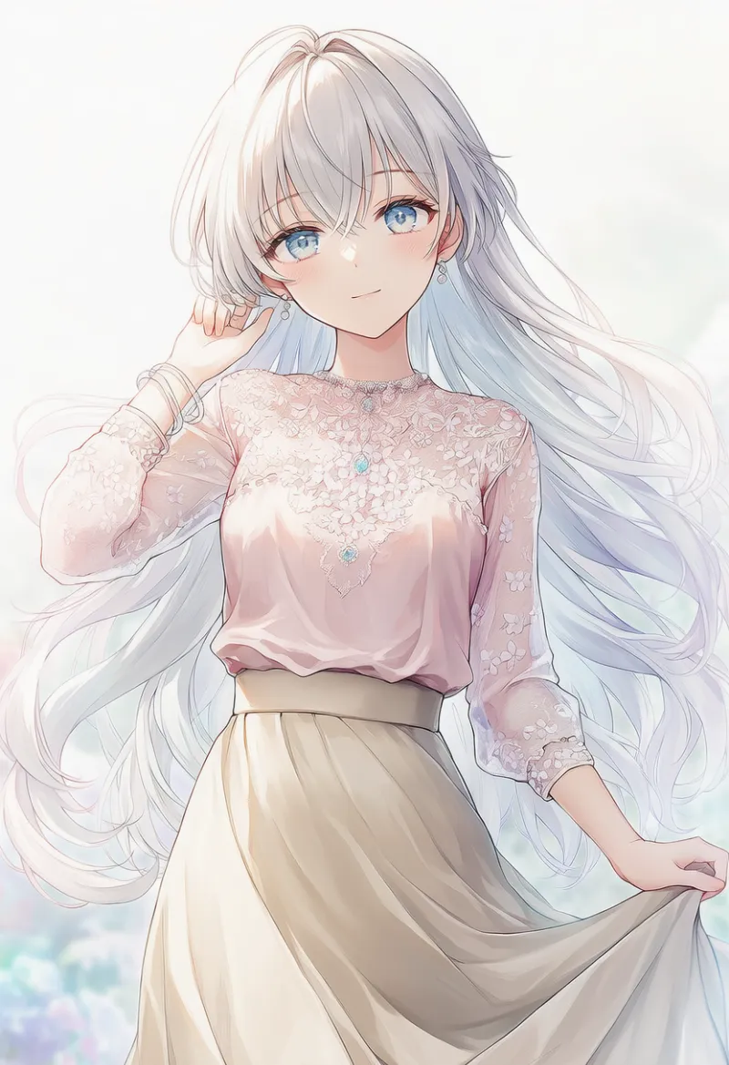 （NovelAI生成）エクリュ×ペールピンクの淡色コーデのAIイラスト｜プロンプト紹介用