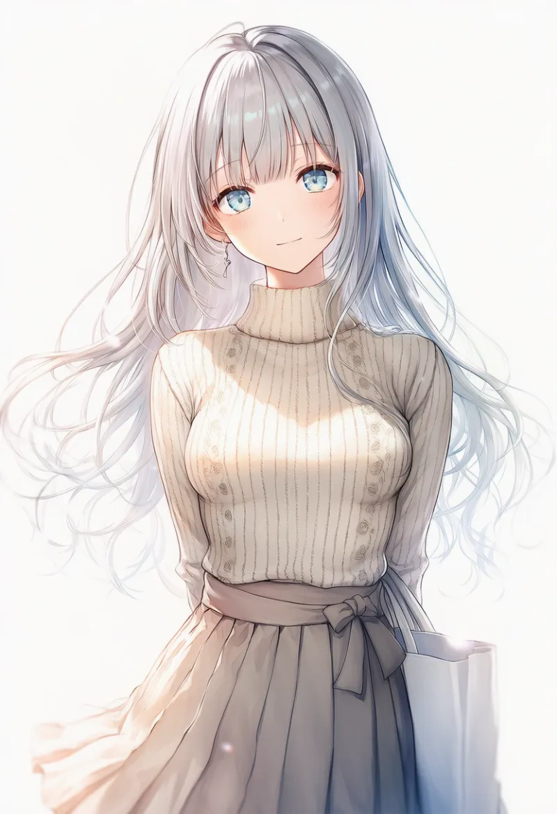 （NovelAI生成）アイボリー×グレージュの淡色コーデのAIイラスト｜プロンプト紹介用