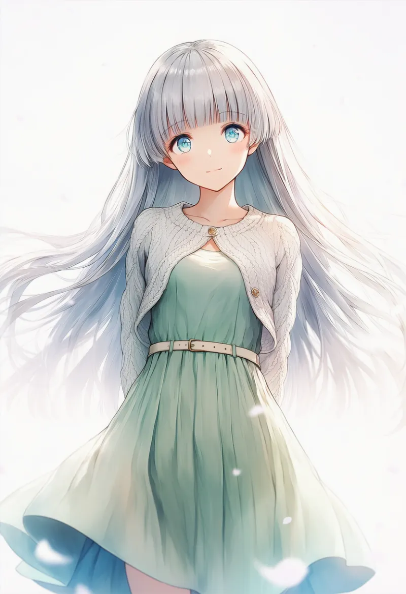 （NovelAI生成）ペールグリーン×ホワイトの淡色コーデのAIイラスト｜プロンプト紹介用
