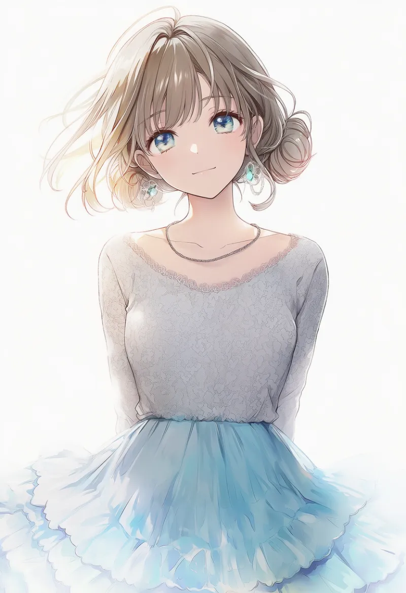 （NovelAI生成）ペールブルー×ライトグレーの淡色コーデのAIイラスト｜プロンプト紹介用