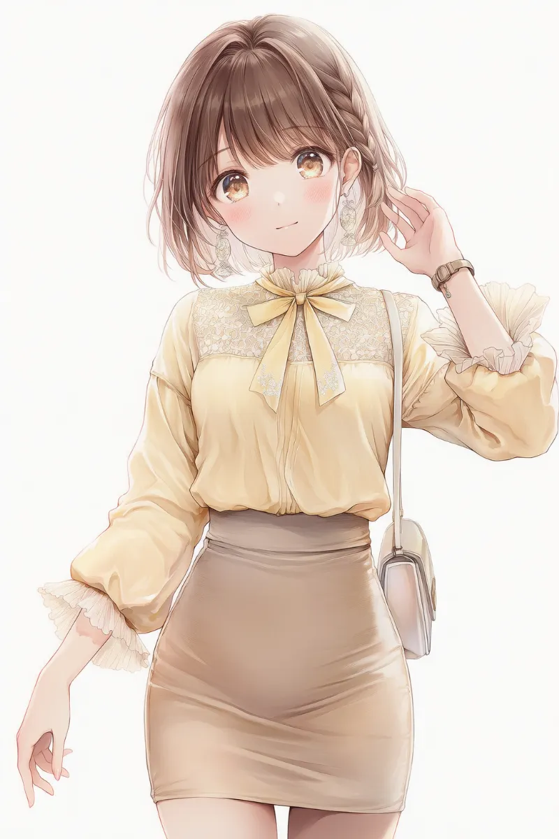 （NovelAI生成）ペールイエロー×サンドベージュの淡色コーデのAIイラスト｜プロンプト紹介用