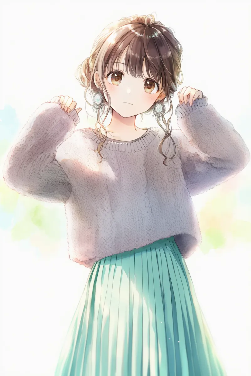 （NovelAI生成）アッシュグレー×スモーキーミントの淡色コーデのAIイラスト｜プロンプト紹介用