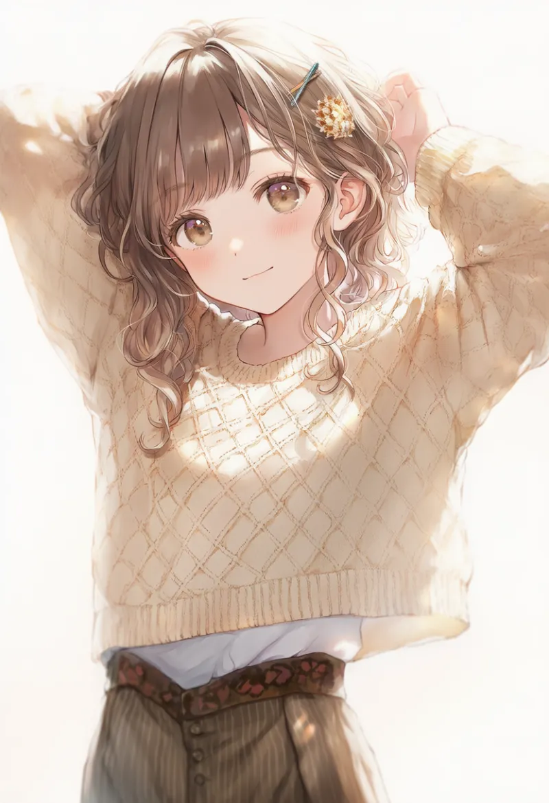 （NovelAI生成）ミルクティーベージュ×モカの淡色コーデのAIイラスト｜プロンプト紹介用