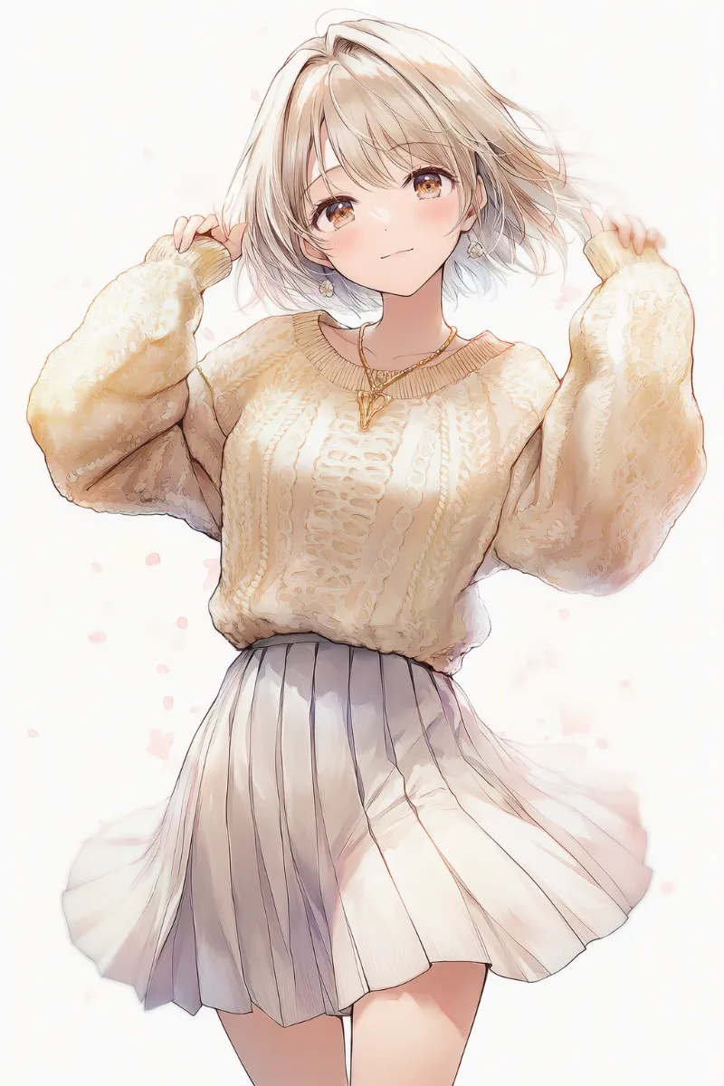 （NovelAI生成）シャンパン×ペールアプリコットの淡色コーデのAIイラスト｜プロンプト紹介用