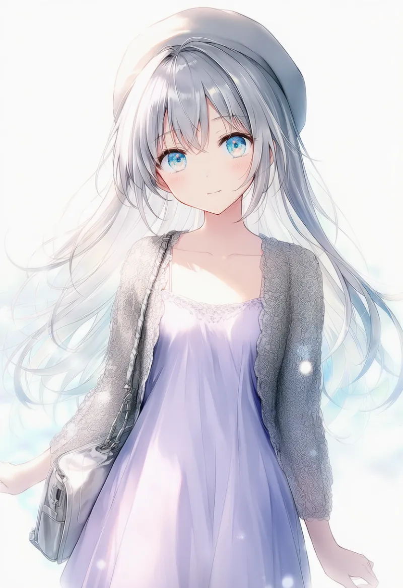 （NovelAI生成）アイスグレー×ペールライラックの淡色コーデのAIイラスト｜プロンプト紹介用