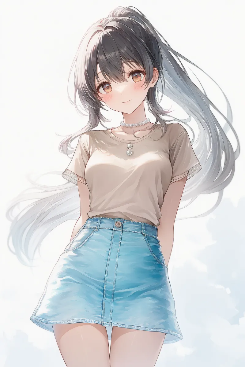 （NovelAI生成）グレージュ×パウダーブルーの淡色コーデのAIイラスト｜プロンプト紹介用