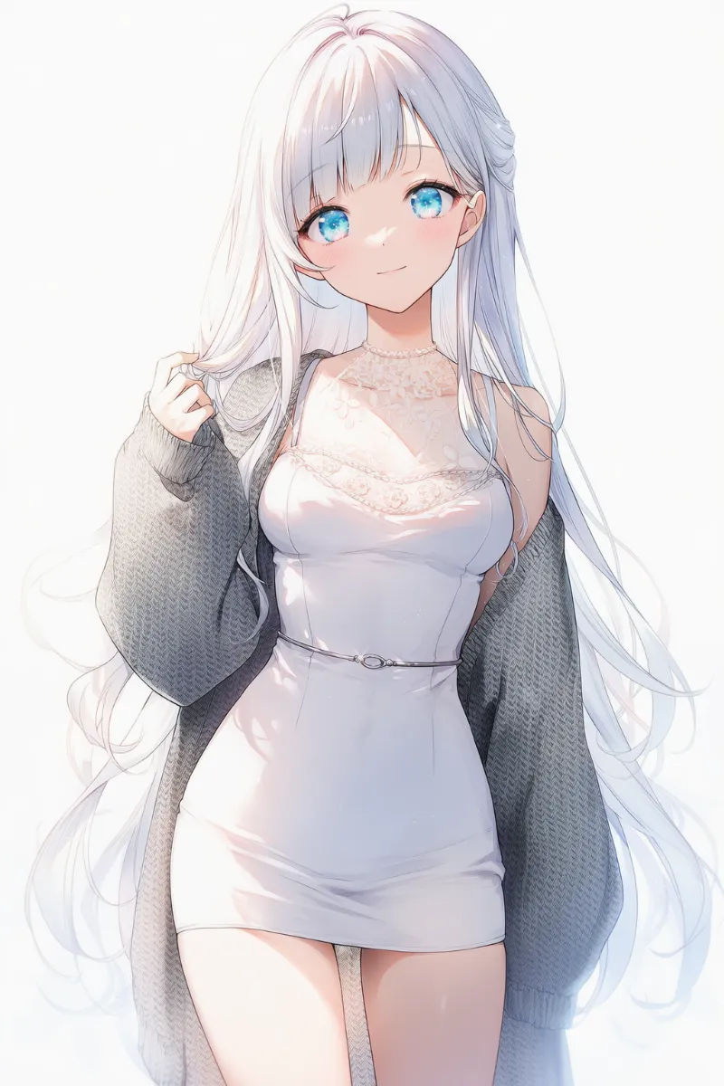 （NovelAI生成）パールホワイト×ローズグレーの淡色コーデのAIイラスト｜プロンプト紹介用