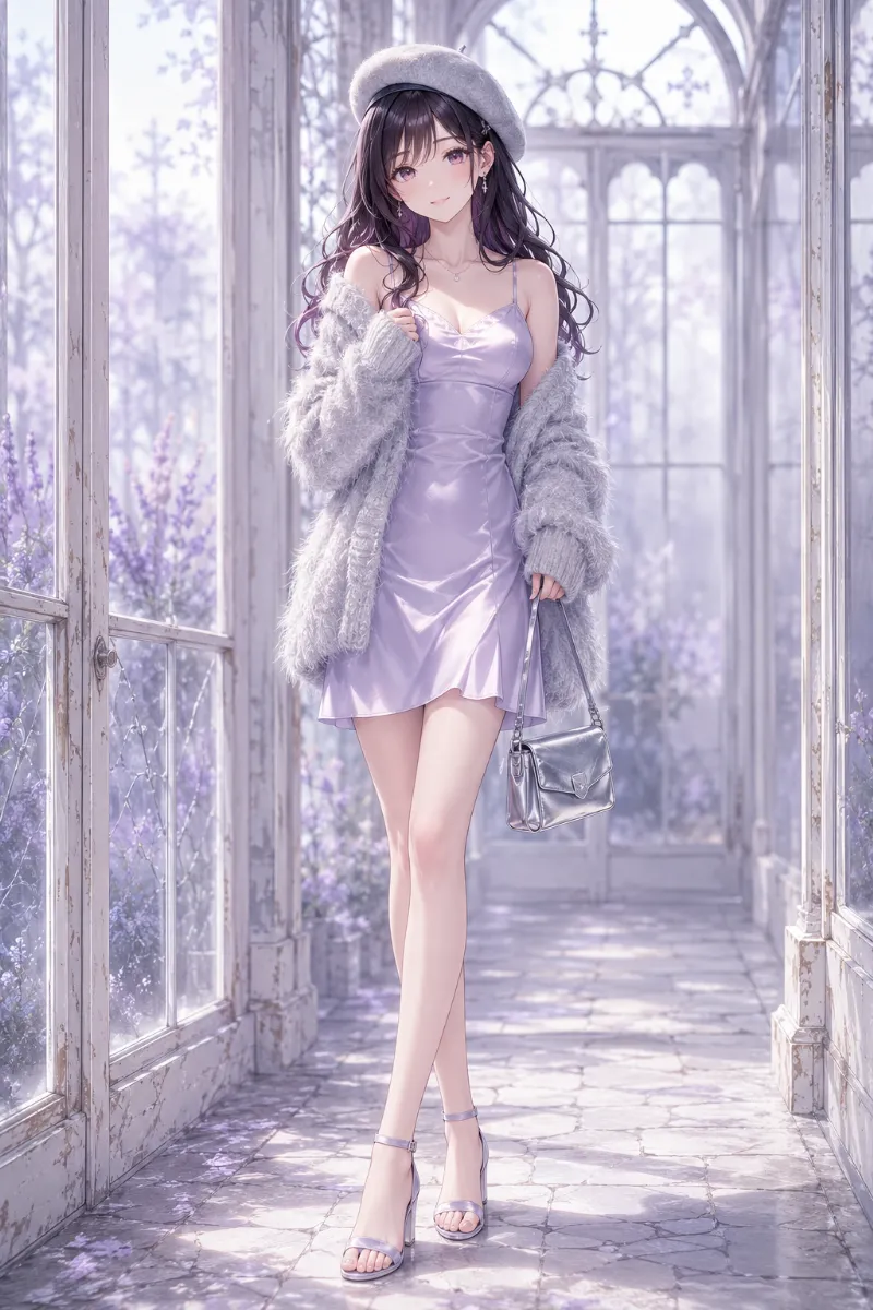 （GPT Image 2.0生成）アイスグレー×ペールライラックの淡色コーデのAIイラスト｜プロンプト紹介用