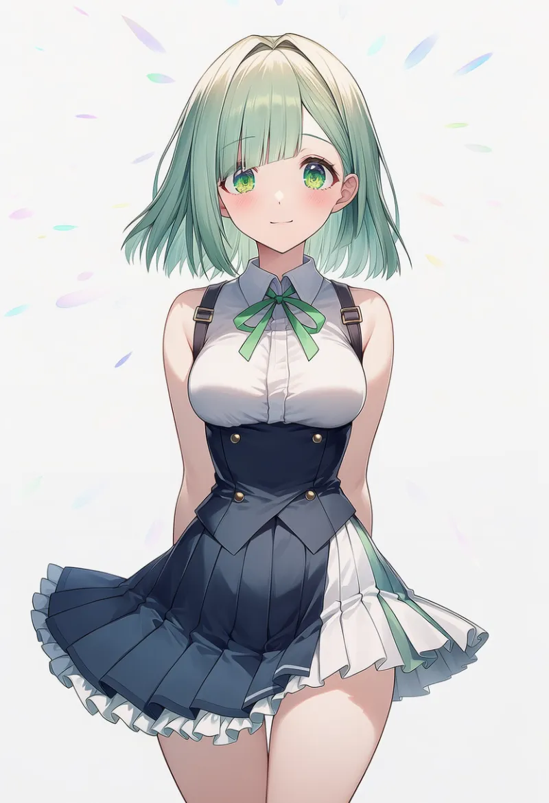 フリルとプリーツの非対称スカートのAIイラスト｜プロンプト紹介用