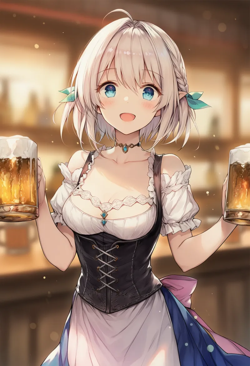 バーメイドが給仕しているAIイラスト｜プロンプト紹介用