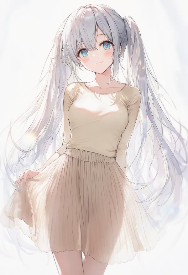 シフォンスカートのAIイラスト（淡色コーデ用）