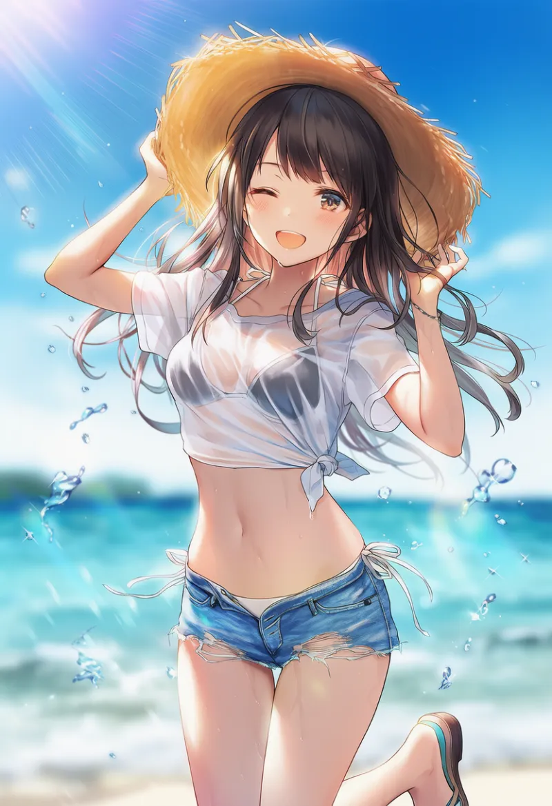 レイヤード水着風の夏コーデのAIイラスト｜プロンプト紹介用
