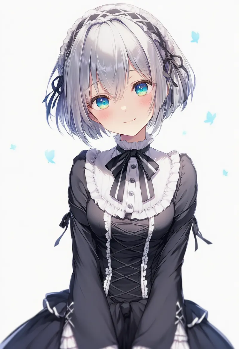 ブラック × ホワイト（ゴスロリ）の2色配色の服のAIイラスト｜プロンプト紹介用