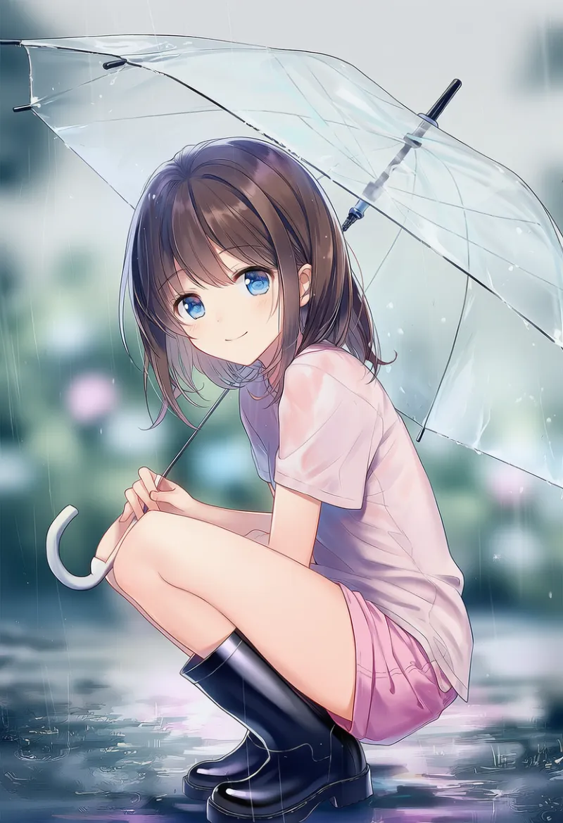 黒色のゴム長靴のAIイラスト（梅雨シーズン）｜プロンプト紹介用
