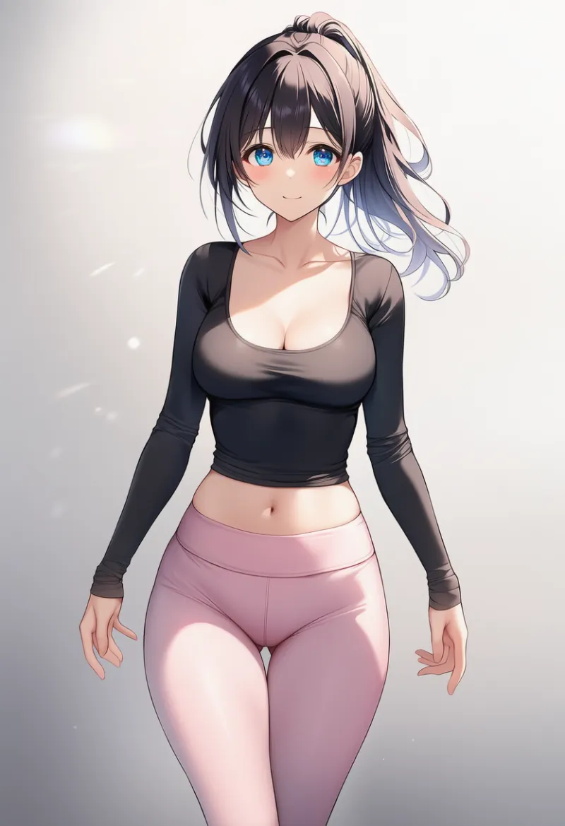 胸元が大きく開いたTシャツとヨガウェアのAIイラスト