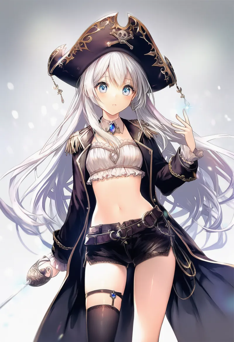 黒色ショーパンのAIイラスト（海賊の衣装）