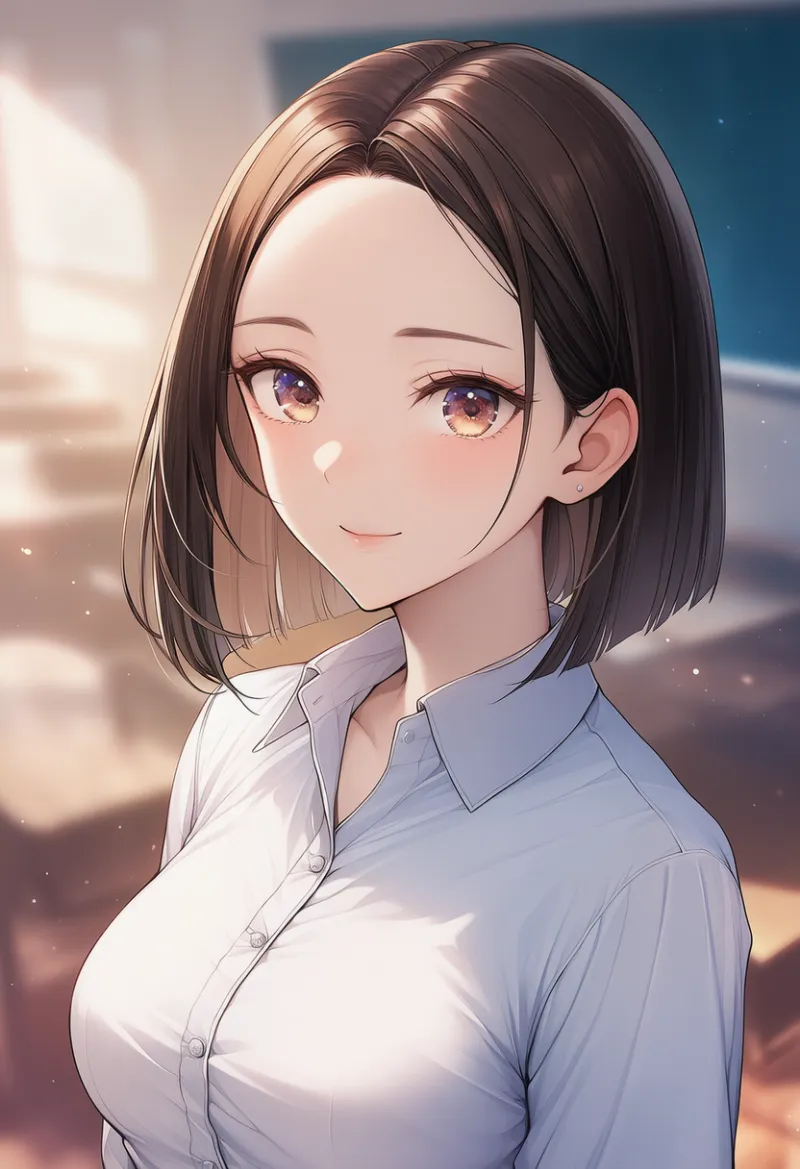 ボブカット（毛先切り揃え）の女教師のAIイラスト｜プロンプト紹介用
