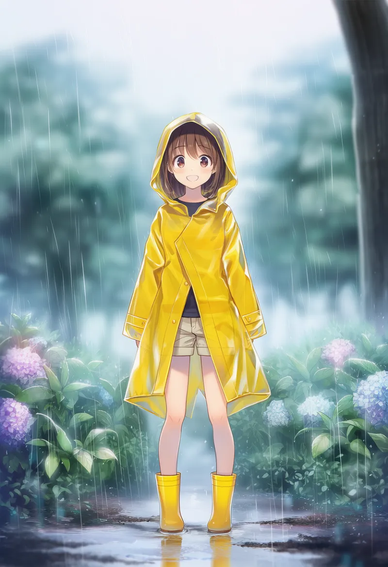 茂みと木のAIイラスト（梅雨シーズン）｜プロンプト紹介用