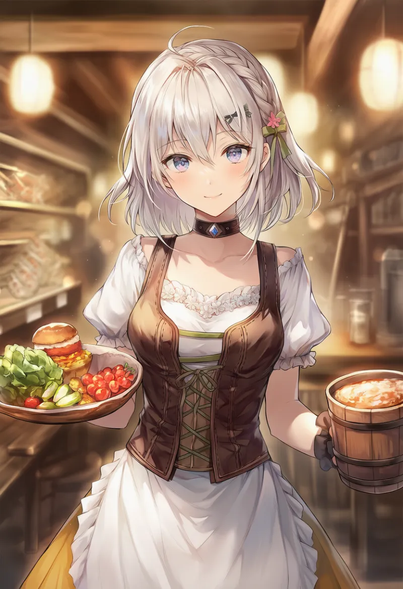 食べ物を運んでいる動作のAIイラスト（給仕）｜プロンプト紹介用