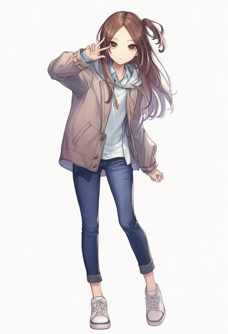 レイヤードカジュアル（春・秋向き）の普通の服のAIイラスト｜プロンプト紹介用