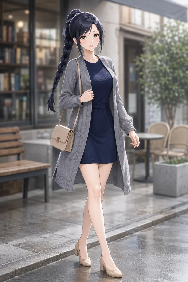 GPT Image 2.0生成：無地ワンピース × ロングカーディガン（普通の服コーデ）のAIイラスト｜プロンプト紹介用