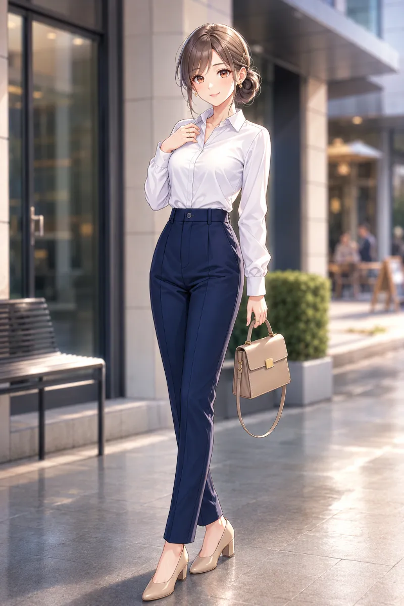 GPT Image 2.0生成：ブラウス × スラックス（普通の服コーデ）のAIイラスト｜プロンプト紹介用