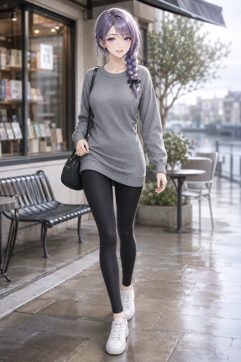 GPT Image 2.0生成：スウェットワンピース × レギンス（普通の服コーデ）のAIイラスト｜プロンプト紹介用