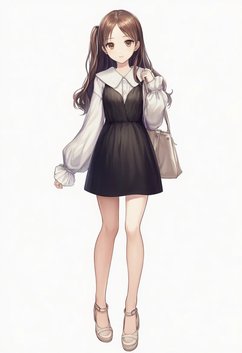 NovelAI生成：デカ襟ブラウス × 黒のミニジャンスカ（普通の服コーデ）のAIイラスト｜プロンプト紹介用