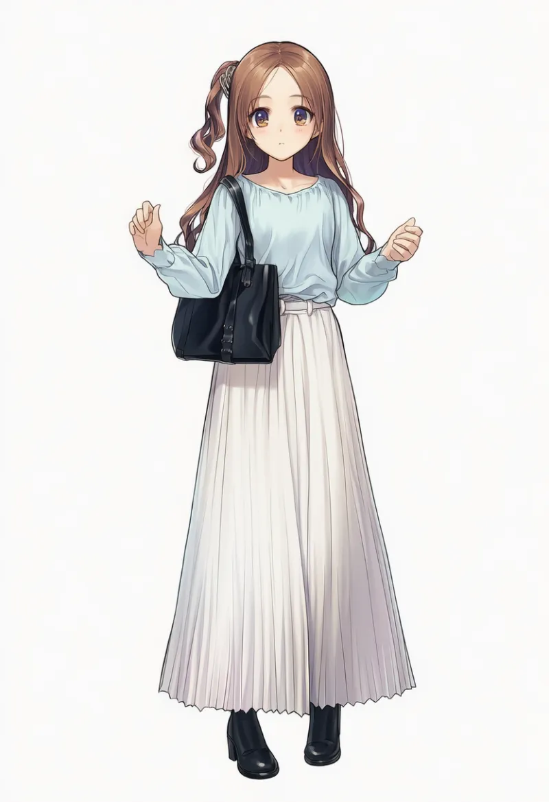 NovelAI生成：シャーリングトップス × ティアード・ロングスカート（普通の服コーデ）のAIイラスト｜プロンプト紹介用