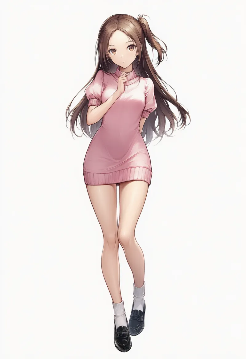 NovelAI生成：パフスリーブのミニ丈ニットワンピース（普通の服コーデ）のAIイラスト｜プロンプト紹介用