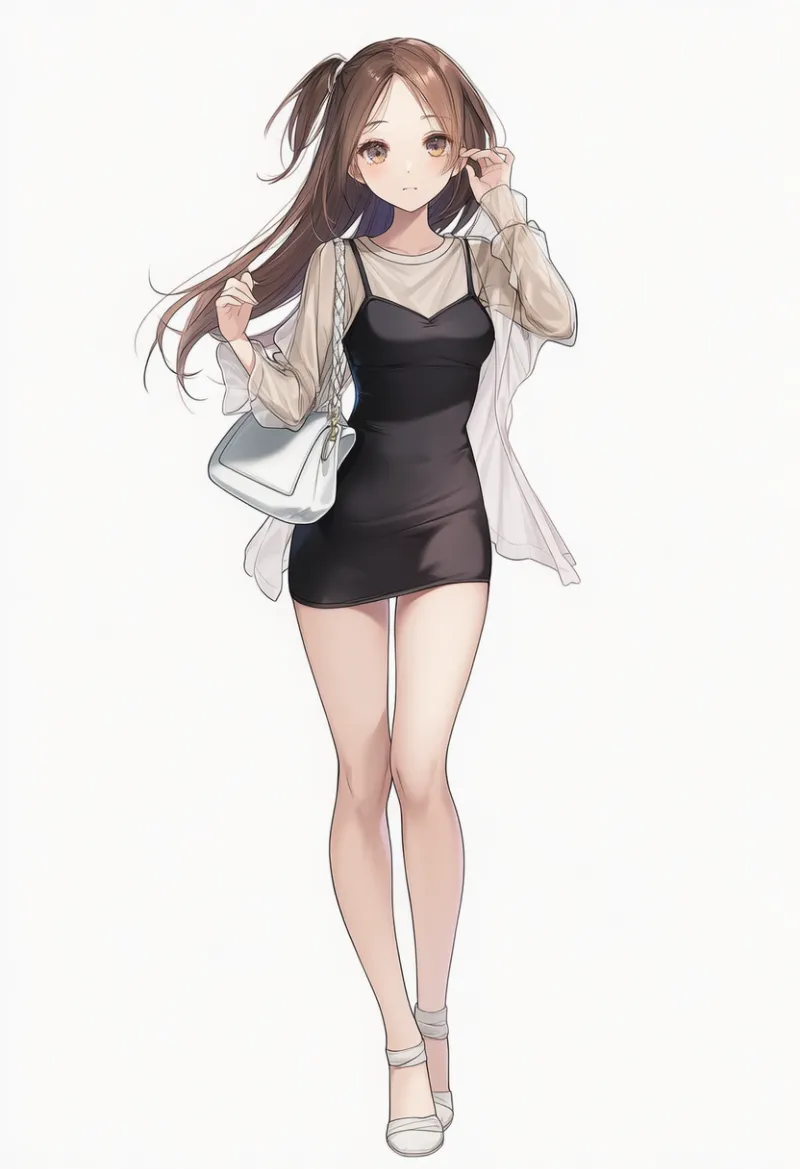 NovelAI生成：シアートップス × 黒のキャミワンピース（普通の服コーデ）のAIイラスト｜プロンプト紹介用