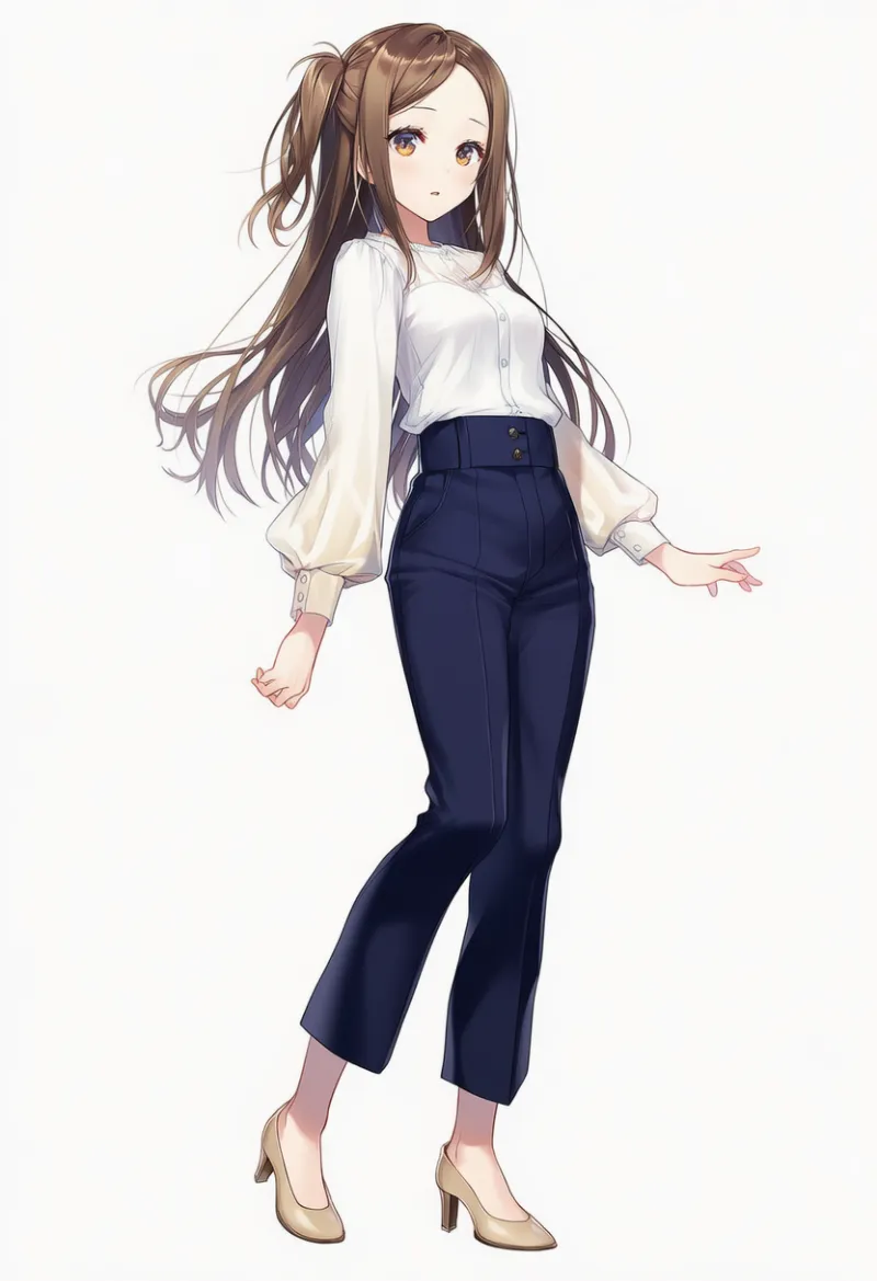 NovelAI生成：ブラウス × スラックス（普通の服コーデ）のAIイラスト｜プロンプト紹介用