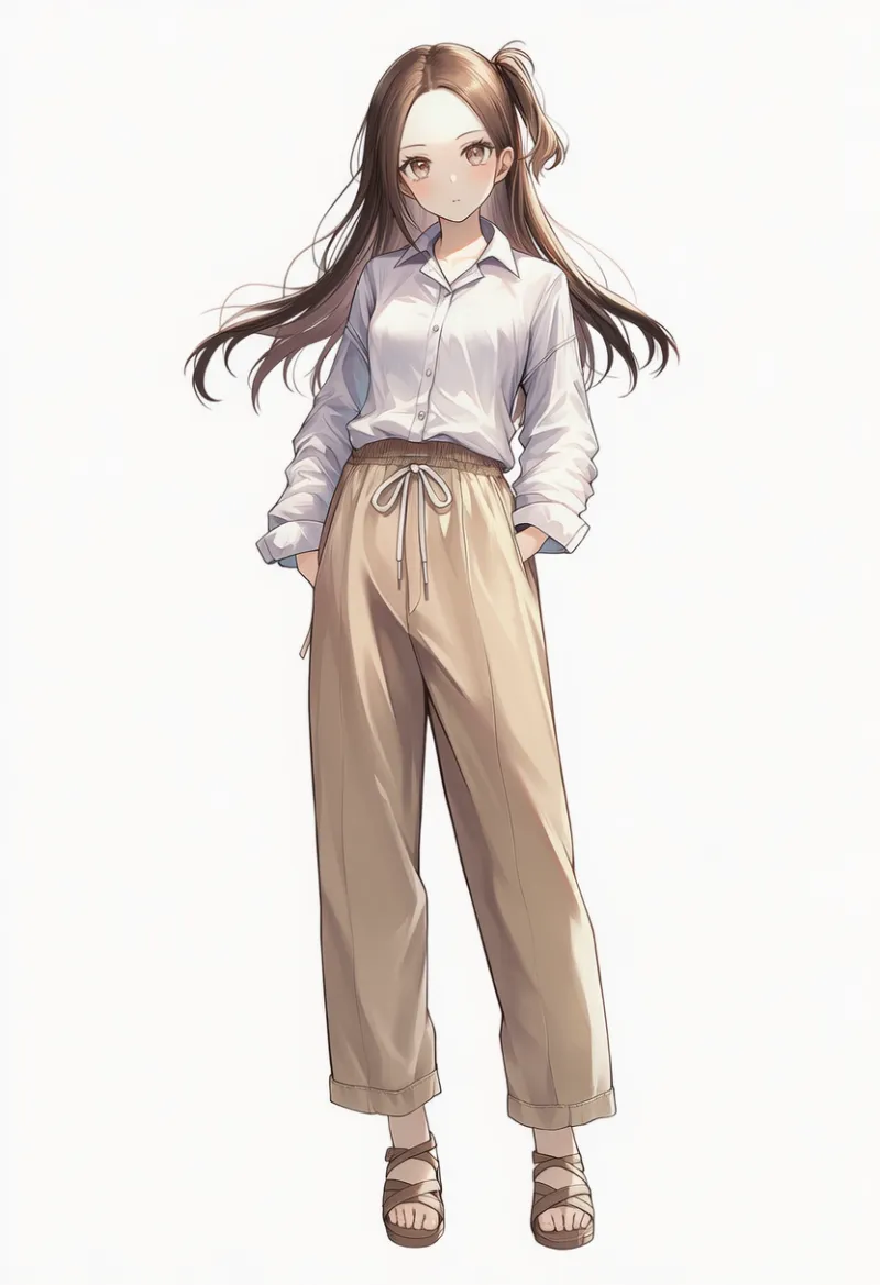 NovelAI生成：シャツ × 紐付きパンツ（普通の服コーデ）のAIイラスト｜プロンプト紹介用