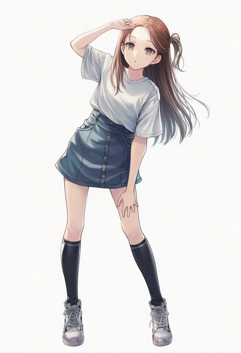スカートで普通の服（スカートカジュアル）のAIイラスト｜プロンプト紹介用
